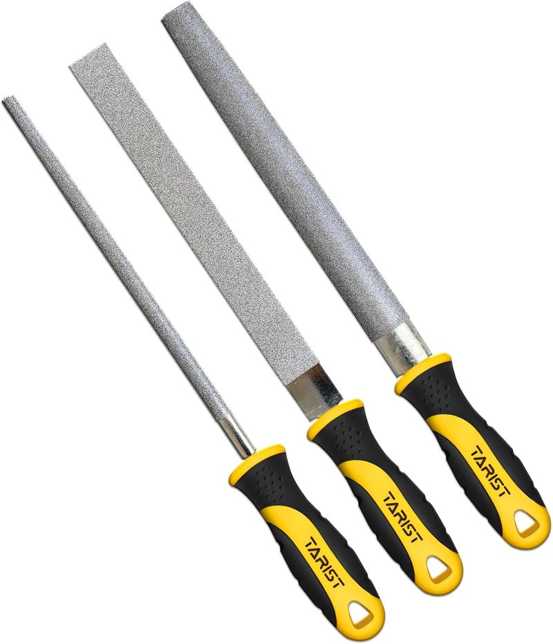 TARIST Diamond File Set, 3-Piece, 8-inch, Includes Flat/Half-Round/Round. For Sharpening Lawn Mower Blades, Garden Shears, Axe, Knife - Tool Sharpener for Metal, Tile, Ceramic, Glass, Stone and more - Image 1